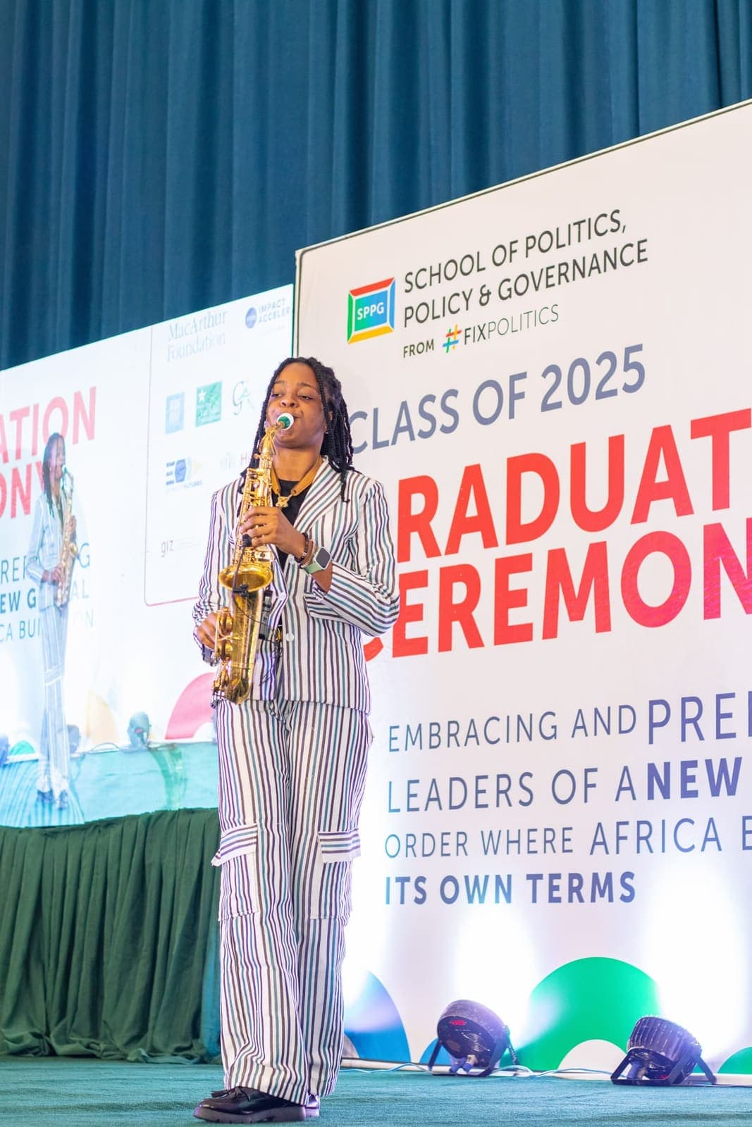 A saxophone performance at the Class of 2025 ceremony